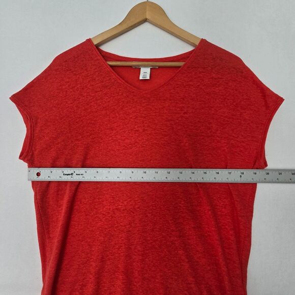 White House Black Market Women’s XXS Coral Orange Linen Blend Cap Sleeve Tee - Picture 6 of 8